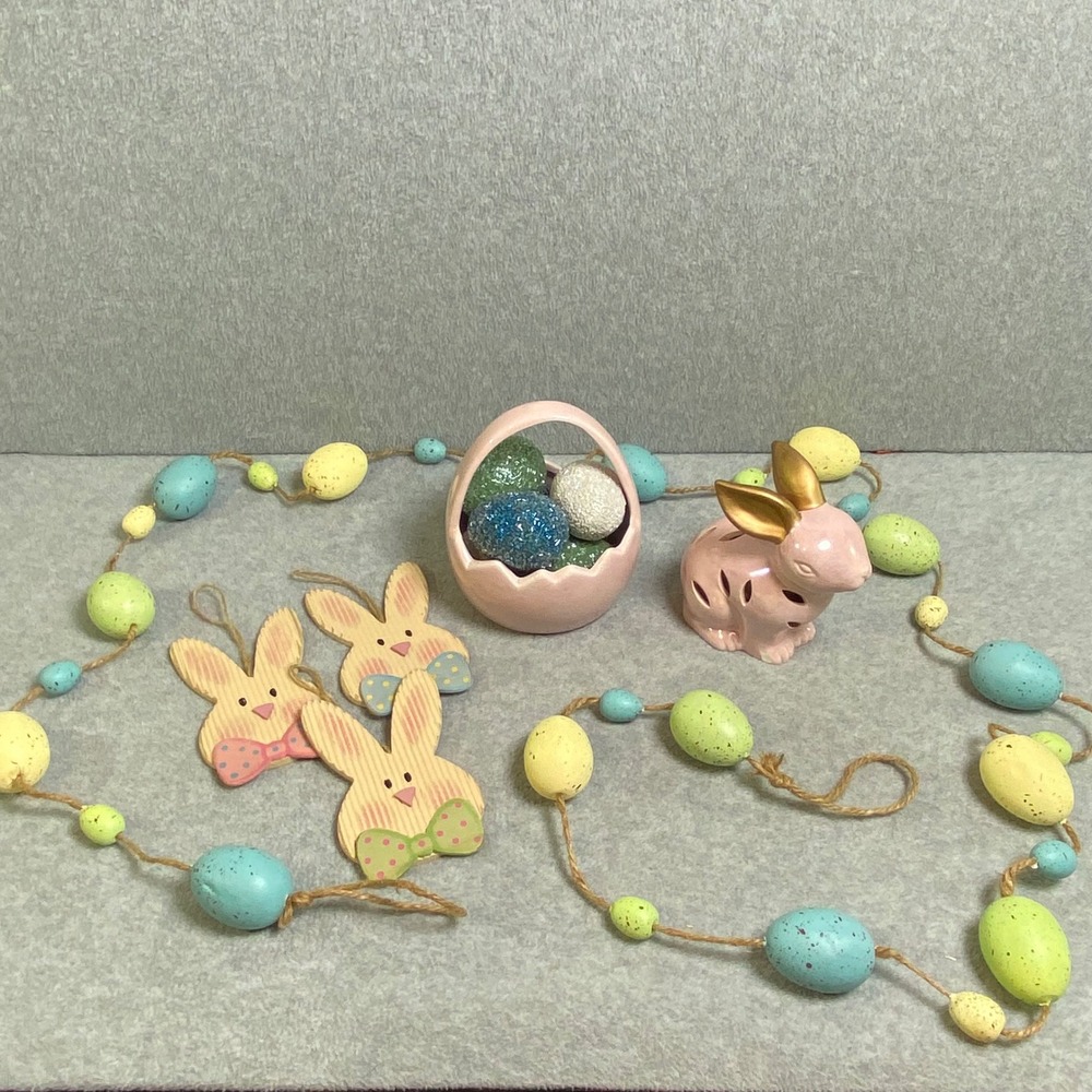 Easter Decor Bundle Unisex OS Pastel Pink Gold Ceramic Spring Bunny Lot GUC